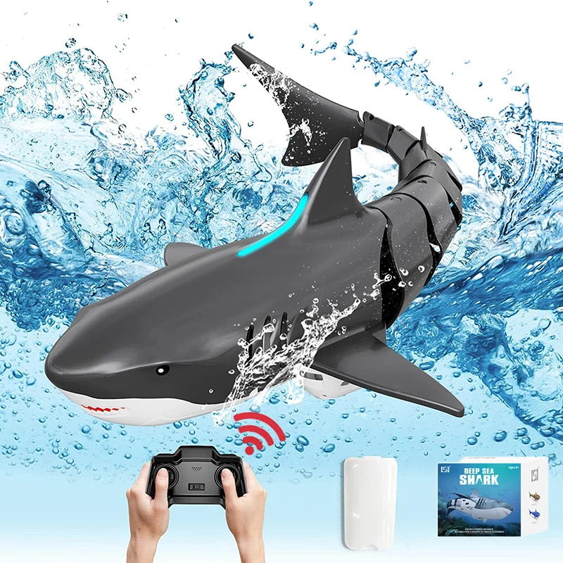Sinovan Funny Rc Shark Whale Spray Water 2.4Ghz Remote Control Waterproof RC Boat with Light Electric Toys for Kids Boys Gift
