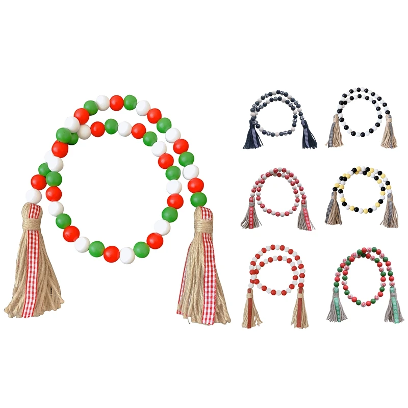 

Деревянная гирлянда из бусин с кисточками, деревенский фермерский многоярусный поднос, праздничные украшения, натуральный деревенский дом...