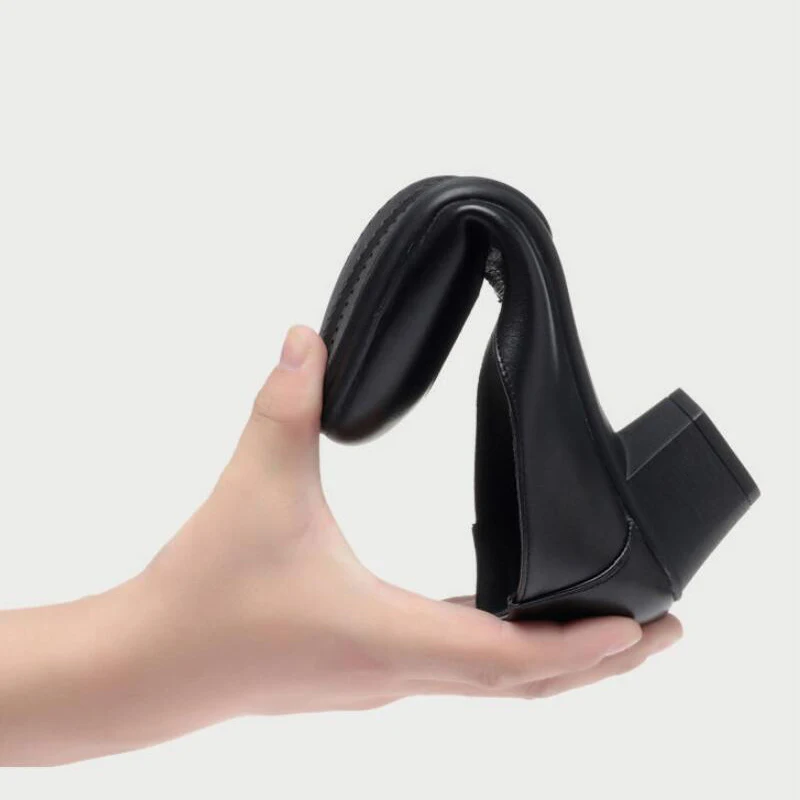 Women Mid Heel Single Shoes Office Lady Pumps PU Leather Black Basic Square Heeled Spring Autumn Loafers Female Zapatos