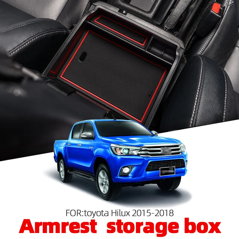 

Central Armrest Storage Box Organizer Center Console Non-slip Mat/ABS Containers Holder For Toyota Hilux 2015 2016 2017-2018