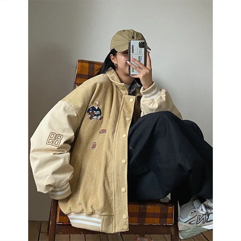 

Preppy Style Corduroy Baseball Jacket Women Bomber Jackets 2022 Spring/Autumn Students High Street Kawaii Female Outerwear Coats