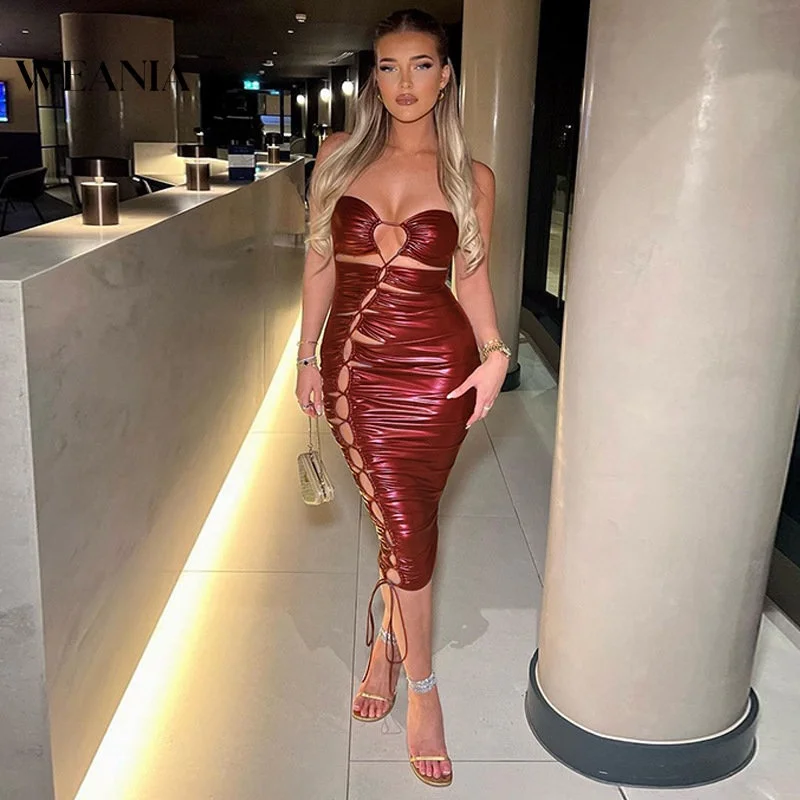 

Women Sexy Party Strap Hollow Out Off Shoulder Bodycon Dress