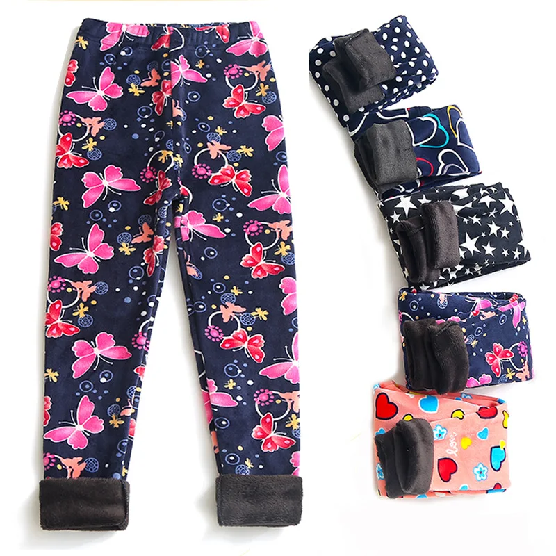 

Autumn Winter Thicked Kids Girls Pants Butterfly Leopard Printing Slim Toddler Girl Warm Leggings Children Trousers