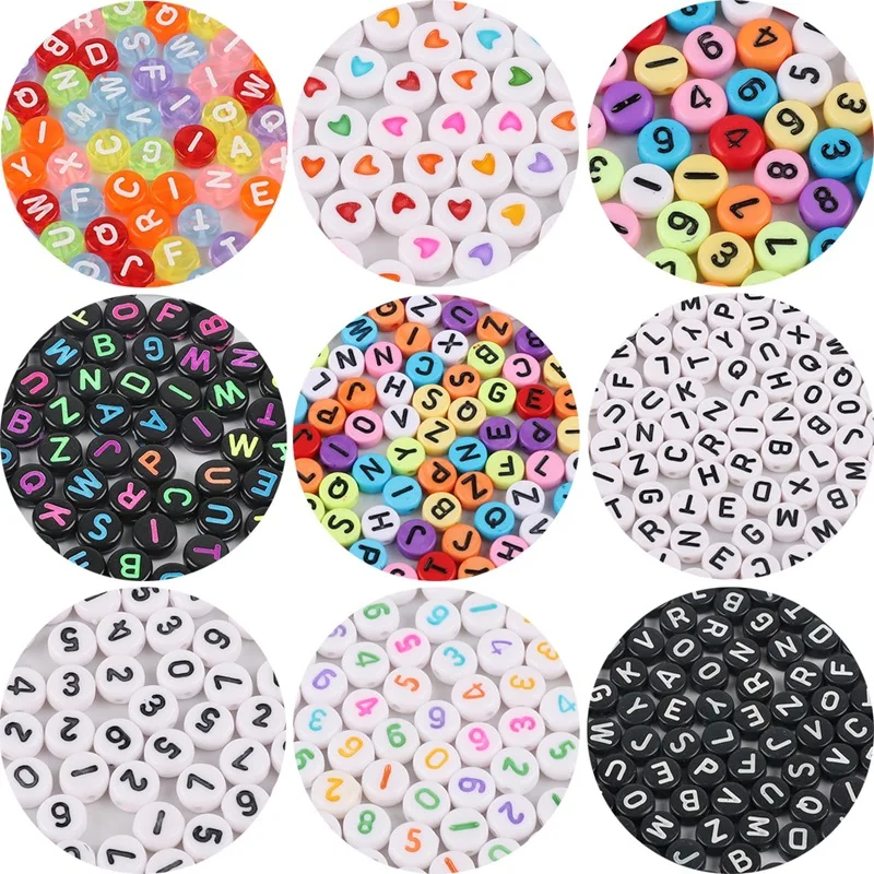 

100pcs/Lot Mixed Round Flat Acrylic Letter Beads Alphabet Digital Cube Loose Spacer Beads For Jewelry Making Diy Bracelet