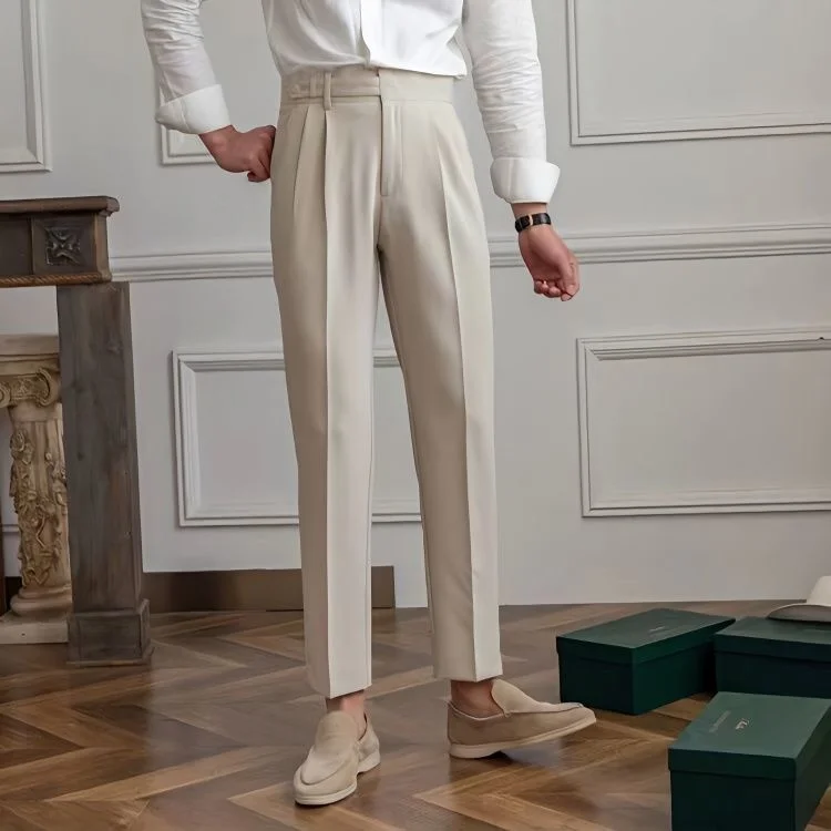 

Summer Thin Button Business Tapered Trousers Apricot Versatile Naples Casual High Waist Suit Pants For Men Gray Black Korea