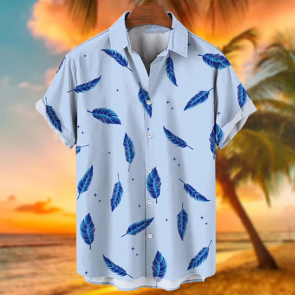 

Hawaii Men'S Shirts High Quality Men'S Short Sleeve Tops 3d Printed Casual Feather Pattern Lapel Oversized Short Sleeve Shirt