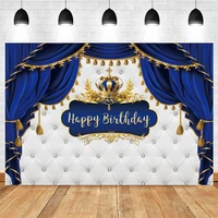 newbron baby boy happy birthday party decor backdrop blue curtain gold crown photography background for photo studio banner prop