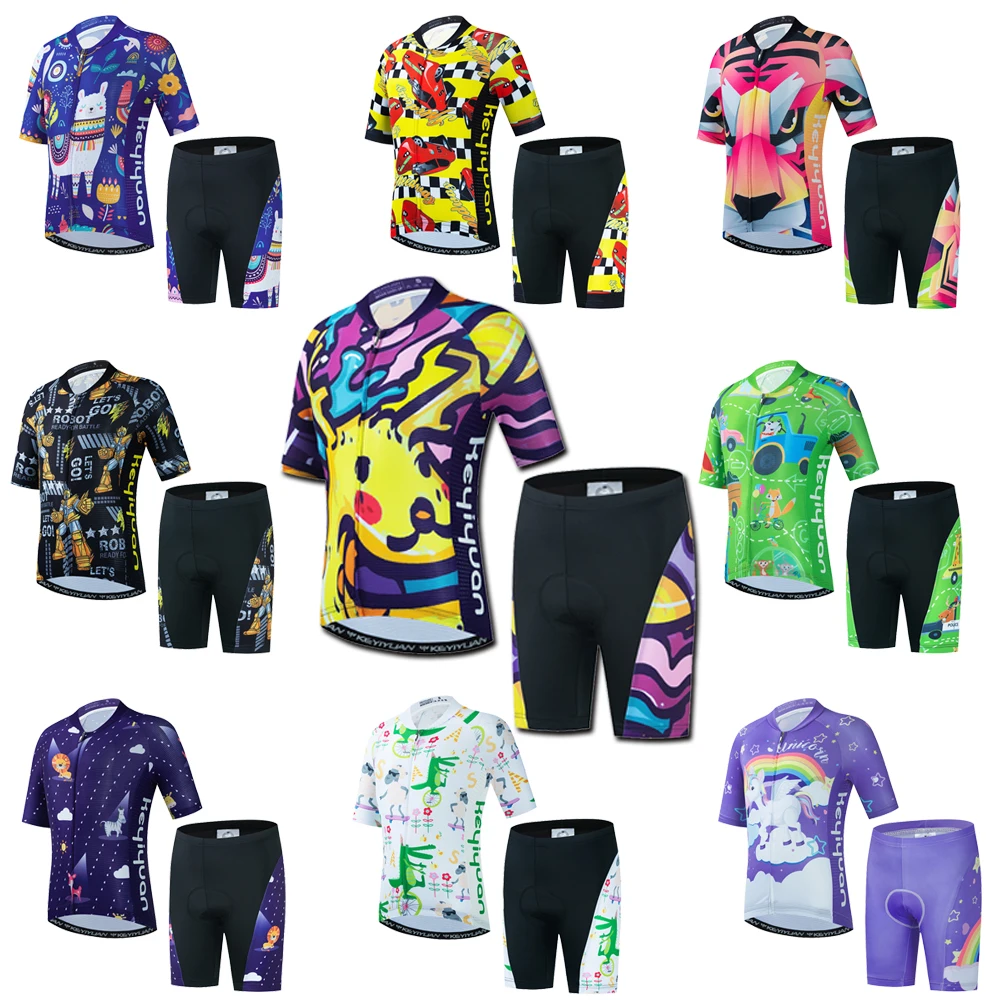 

KEYIYUAN New Kids Short Sleeve Cycling Jersey Set Boys Girl Cycle Clothing Children Road Bike Serve Suit Maglia Ciclismo