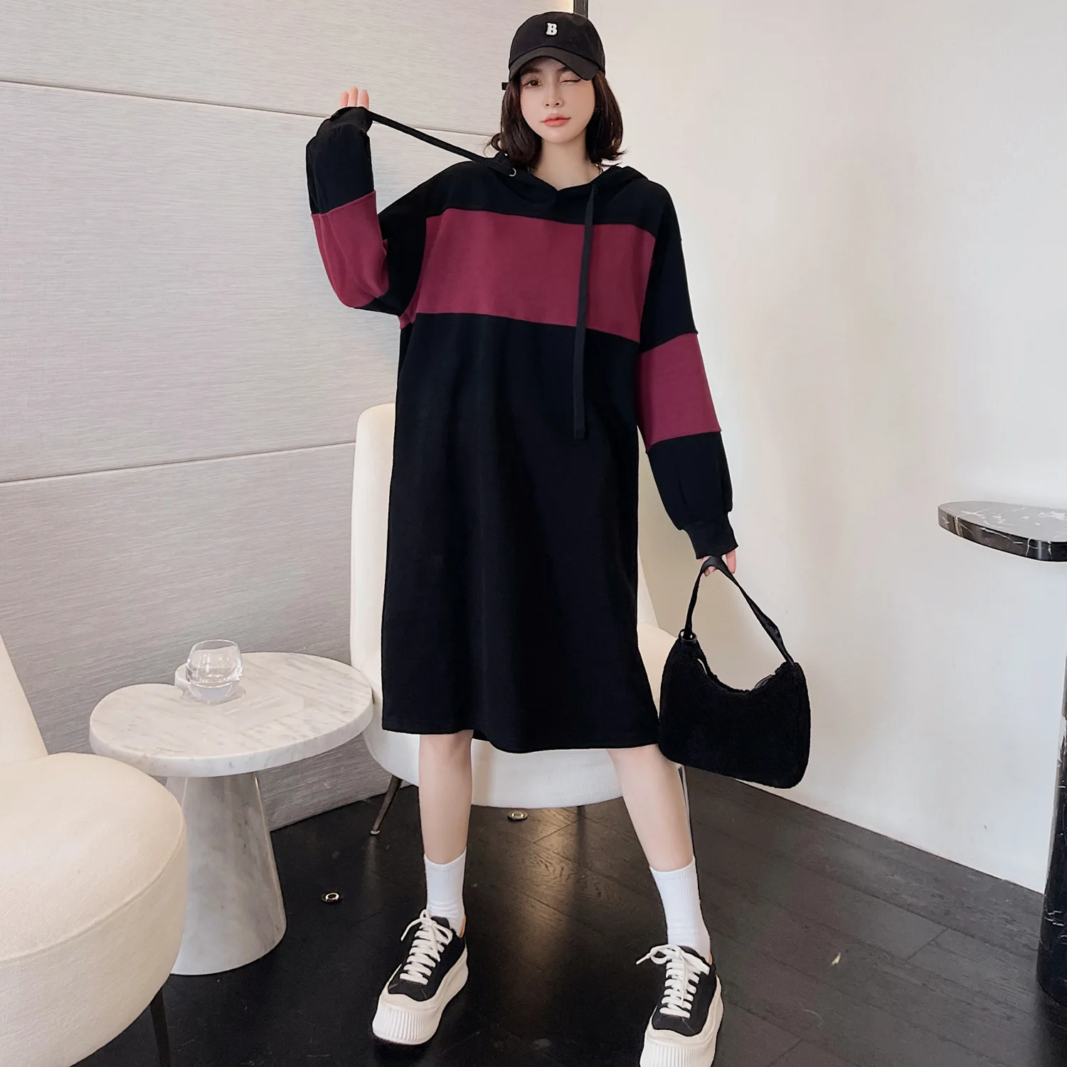 

SuperAen 2022 Spring New Loose Plus Size Cashmere Mid Calf Straight Casual Sweatshirt Dresses for Women