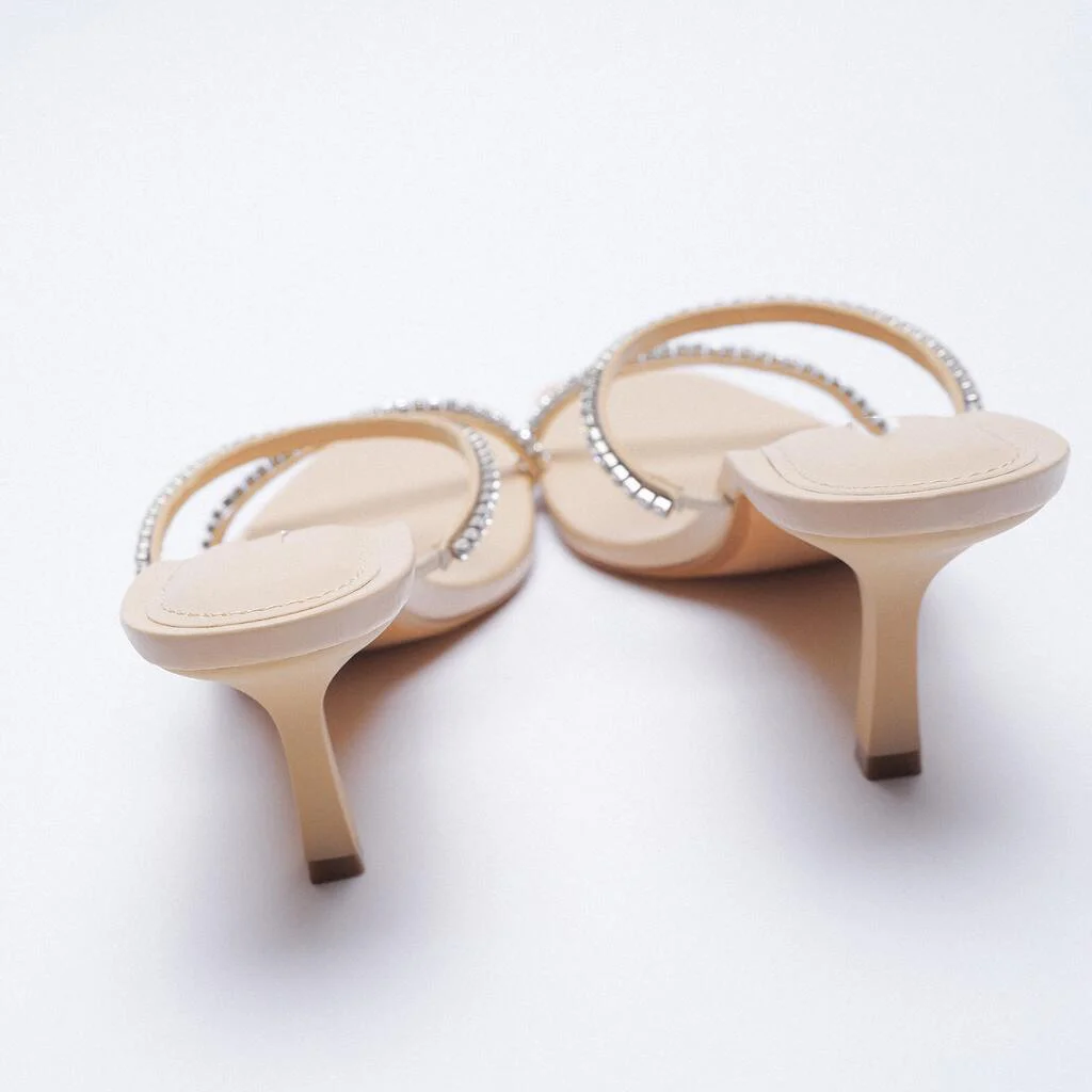 

Мюли женские на тонком каблуке, сандалии без задника, квадратный носок, мягкие высокие, бежевые, однотонная обувь, 2021