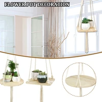 hanging plant flower pot woven hanging basket wood net bag cotton rope wood ring type plant fresh gardening decoration fu