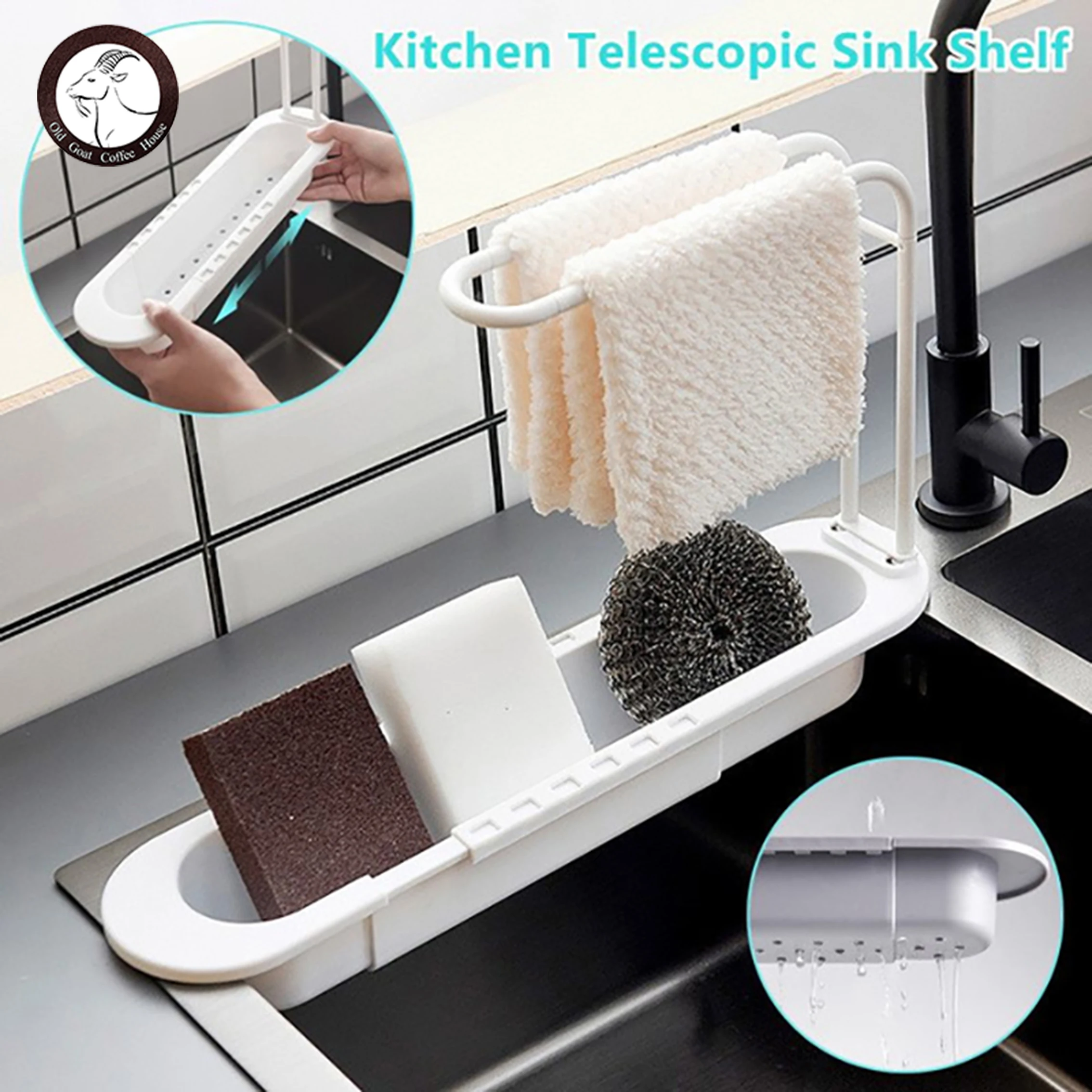 

Кухонная телескопическая сушилка для раковины, посуда, полотенца, корзина для хранения мыльной губки, кухонные гаджеты, кухонный органайзе...