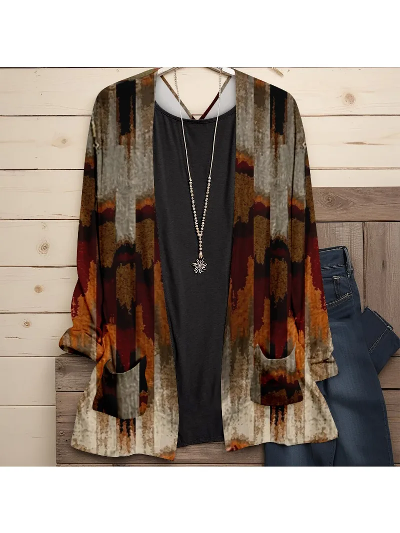 Женский Кардиган с длинным рукавом и карманами размеры 1x L-5XL