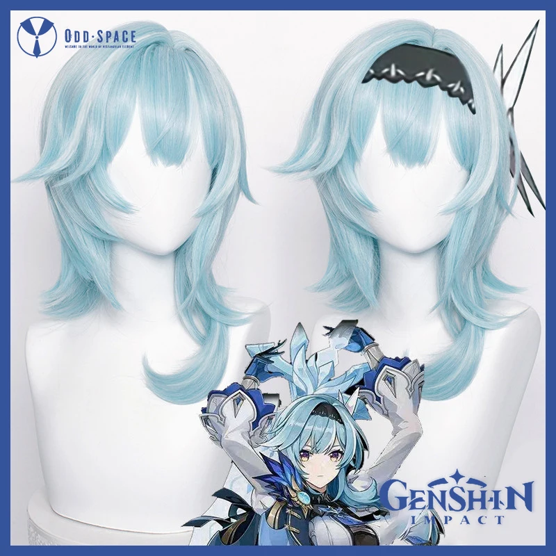 Genshin ударопрочная игра рыцарь Eula синий парик длинный Рождественский для девочек