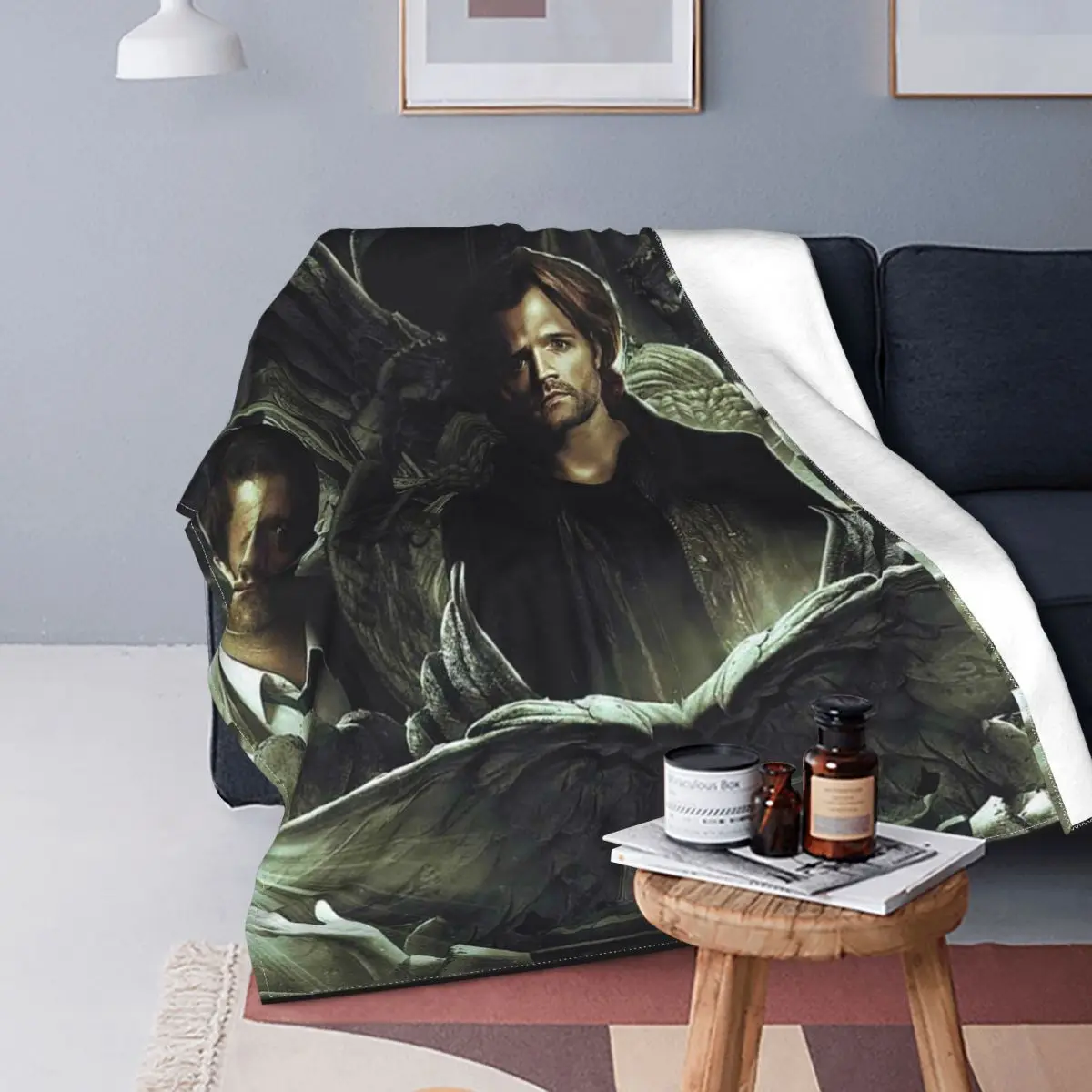 

Supernatural Movie Knitted Blanket Sam Dean Castiel Angel Wings Flannel Throw Blanket Bedroom Sofa Ultra-Soft Warm Bedspread