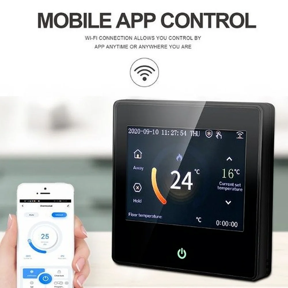 

Tuya WiFi Smart Thermostat Heating Temperature Controller with Celsius/Fahrenheit LED Touch Screen Work With Alexa Google 3A/16A