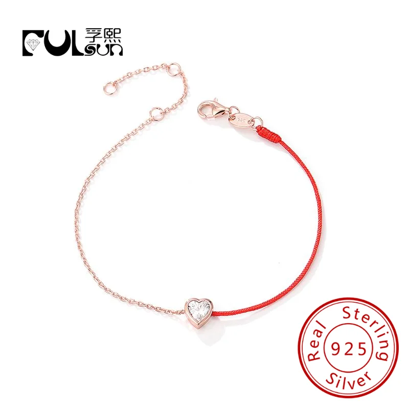 

Simple love Color Rope Stitching Chain Sterling Silver 925 Splicing Hand Made Heart Zircon red Rope Chain Bracelet for Good Luck