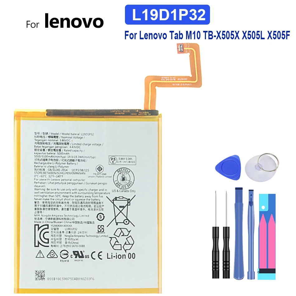 

Battery L19D1P32 L18D1P32 5000mAh For Lenovo Tab M10 TB-X505X X505L X505F TB-X605L TB-X605F TB-X605M TB-X505X Tablet x505L X505F