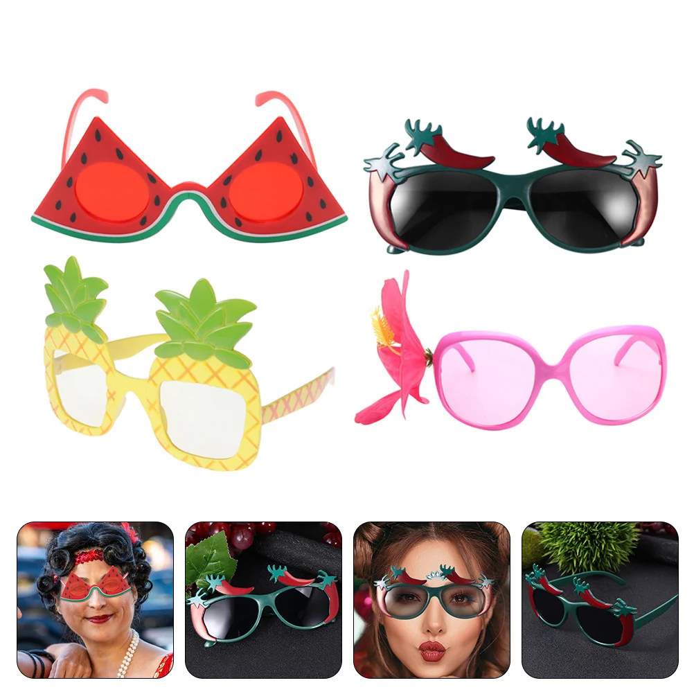 

4pcs Eyeglasses Hawaii Elements Eyeglasses Costume Prop Photo Props Cartoon Eyeglasses for Festival Party Outdoor