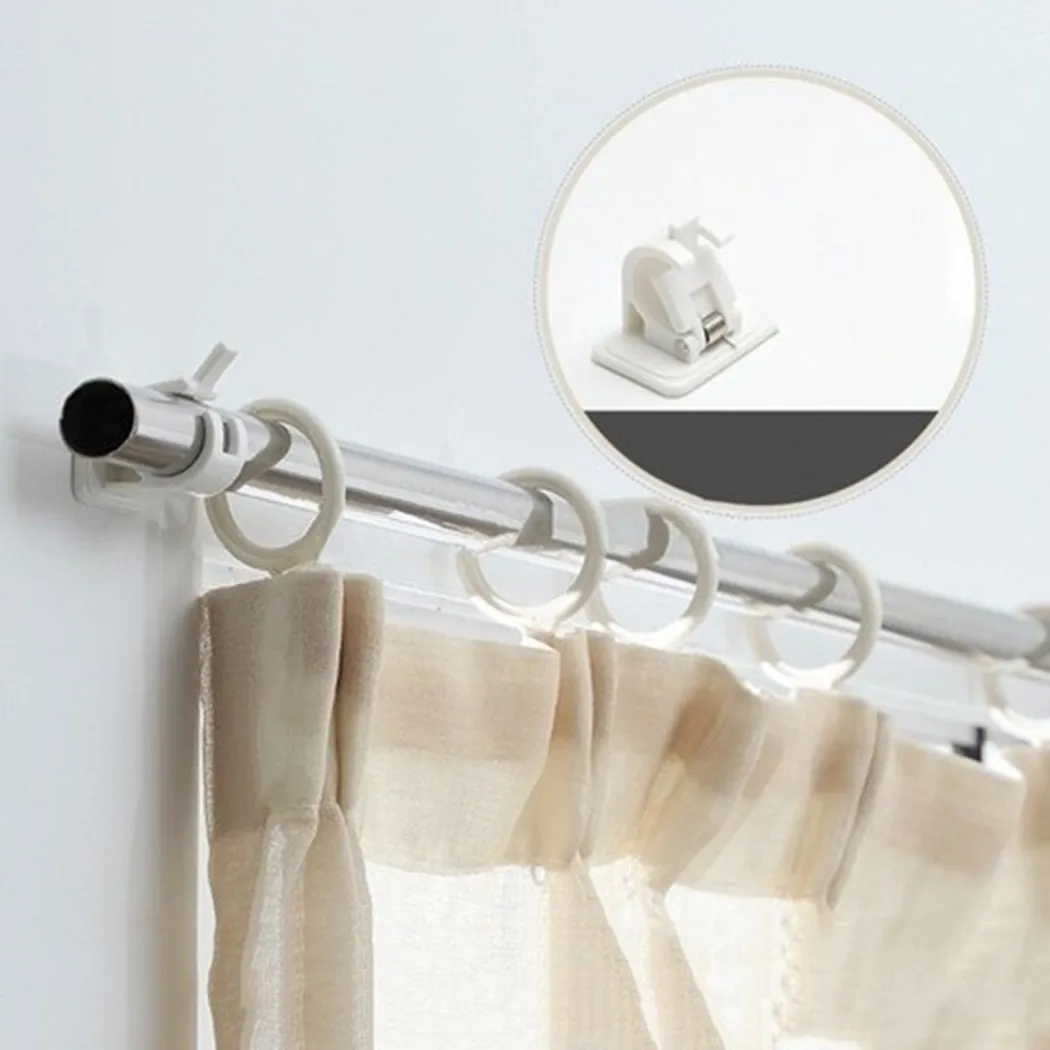 

2pcs Nail-Free Adjustable Curtain Rod Holder Clamp Hooks Curtain Rod Bracket Adhesive Wall Curtain Fixed Clip Hanging Rack Hook