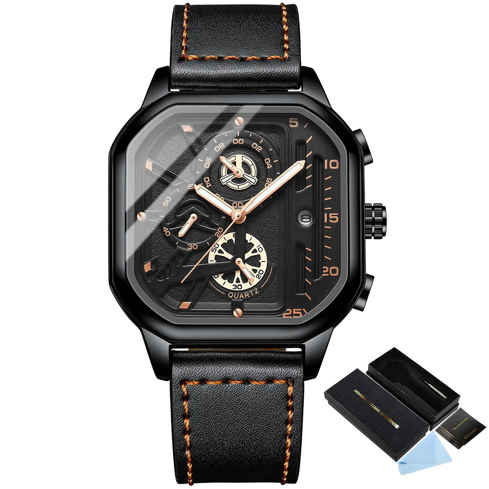 Hot selling high-end men's business quartz watch luminous waterproof belt watch small three needle square rice waterproof watch