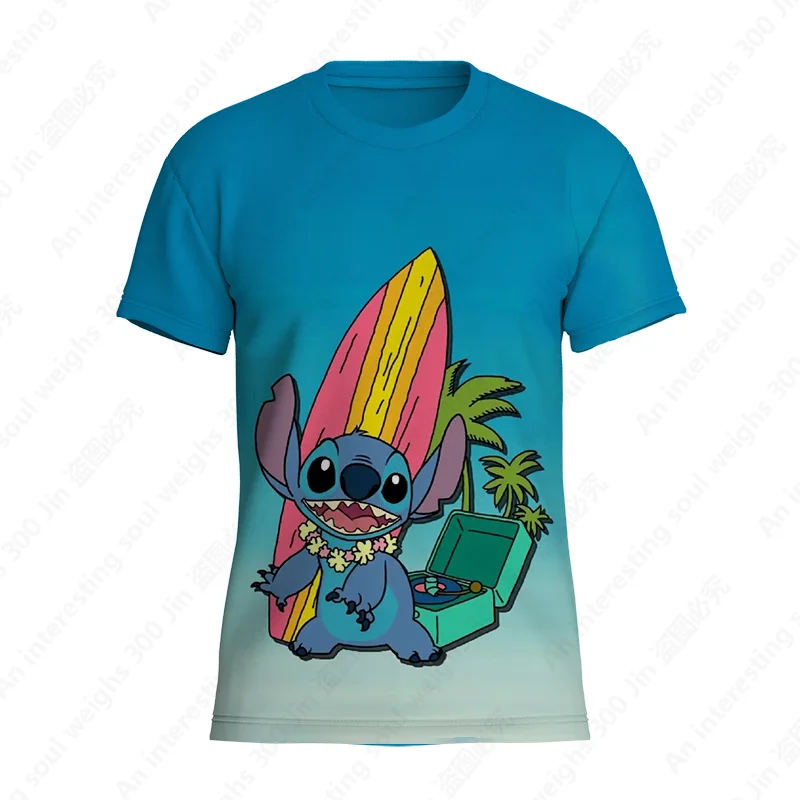 

2022 New Disney Stitch Cartoon 3D Printing Men Ladies T Shirt Summer Loose Clothes Retro Short Sleeve Fashion Kids Crew Neck