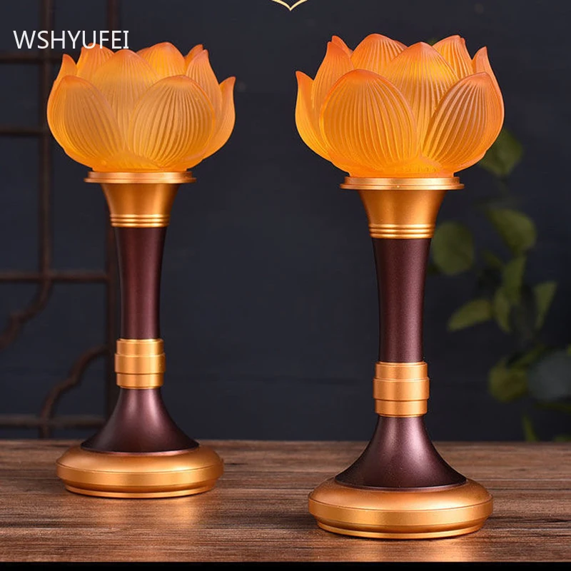 Светодиодная глазурованная лампа в виде лотоса в буддистском зале, светильник с подключаемыми кристаллами, лампа с изменяющимся цветом, домашнее украшение в буддистском стиле шентай