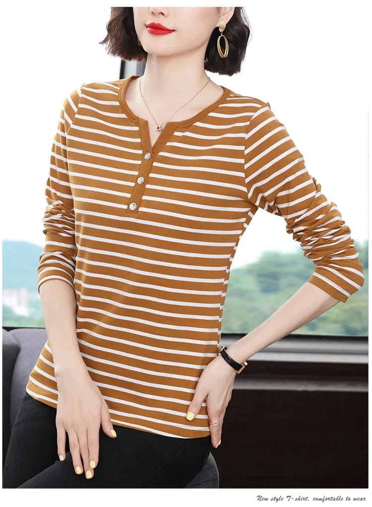 Футболка из чистого хлопка с длинными рукавами и v-образным вырезом женская