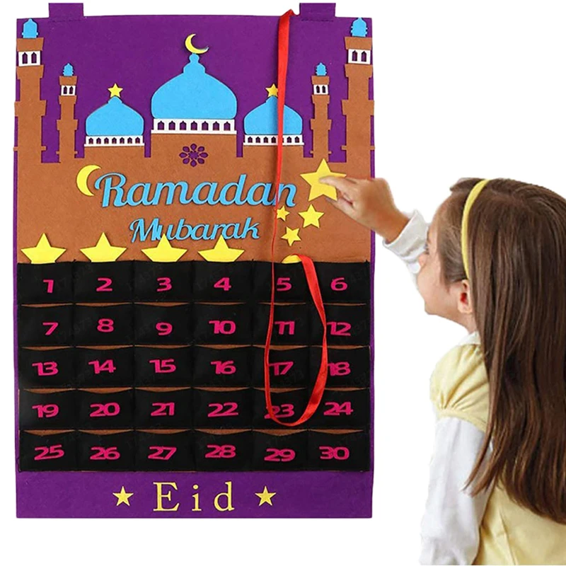 

Eid Mubarak DIY Felt Ramadan Calendar with Pocket for Kids Gift Countdown Calendar Muslim Balram Party Decor Ramadan Kareem