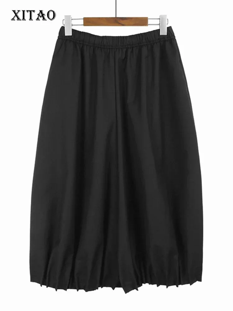 

XITAO Casual Folds Wide Leg Pants Solid Color Loose Fashion Simplicity Ankle-length Pants 2023 Autumn New Women LYD1050