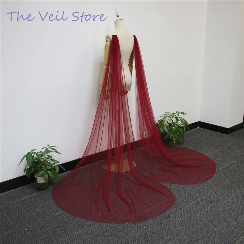 Свадебная накидка на плечо Тюлевая Фата бордового цвета с крыльями для невесты