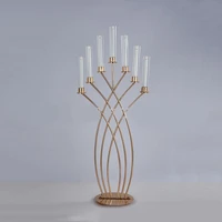 gold 7 arm metal candle holder home deco wedding table centerpiece acrylic glass candle holder candlestick holder