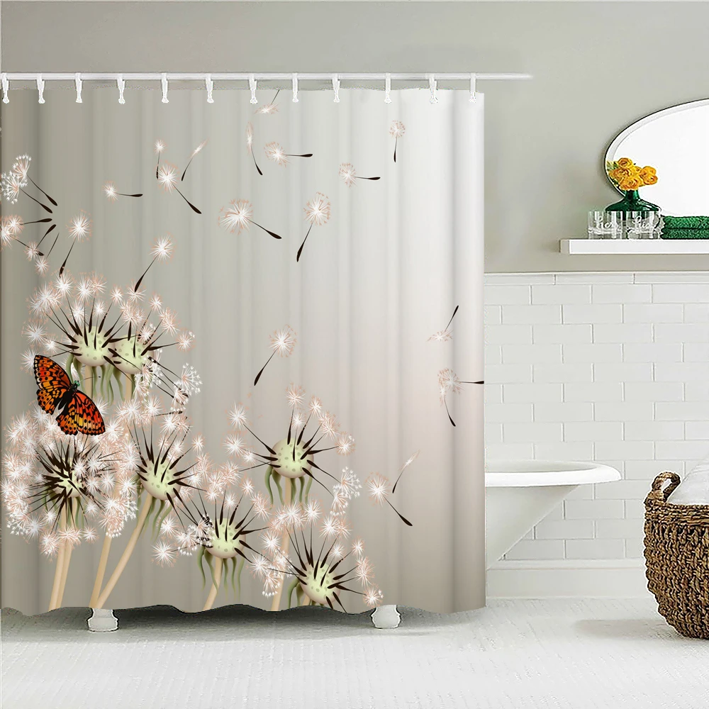 

Простые занавески для душа в скандинавском стиле с красивыми цветами бабочкой одуванчиком для ванной комнаты домашнее украшение