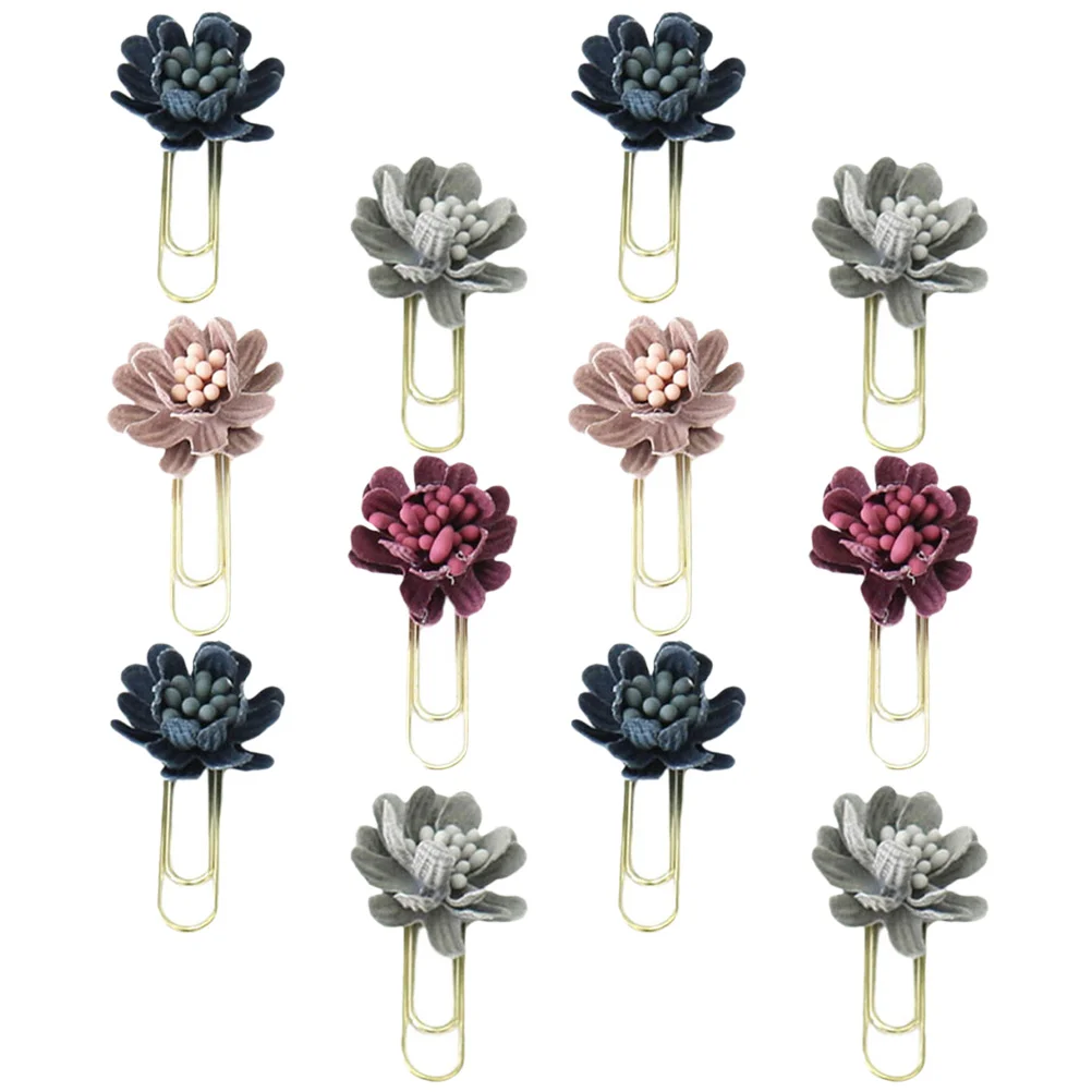 

12 Pcs Mini Flower Paperclips Memo Funny Bookmark Metal File Holder Non Skid Marking Holders Storage Box Bookmarks Note