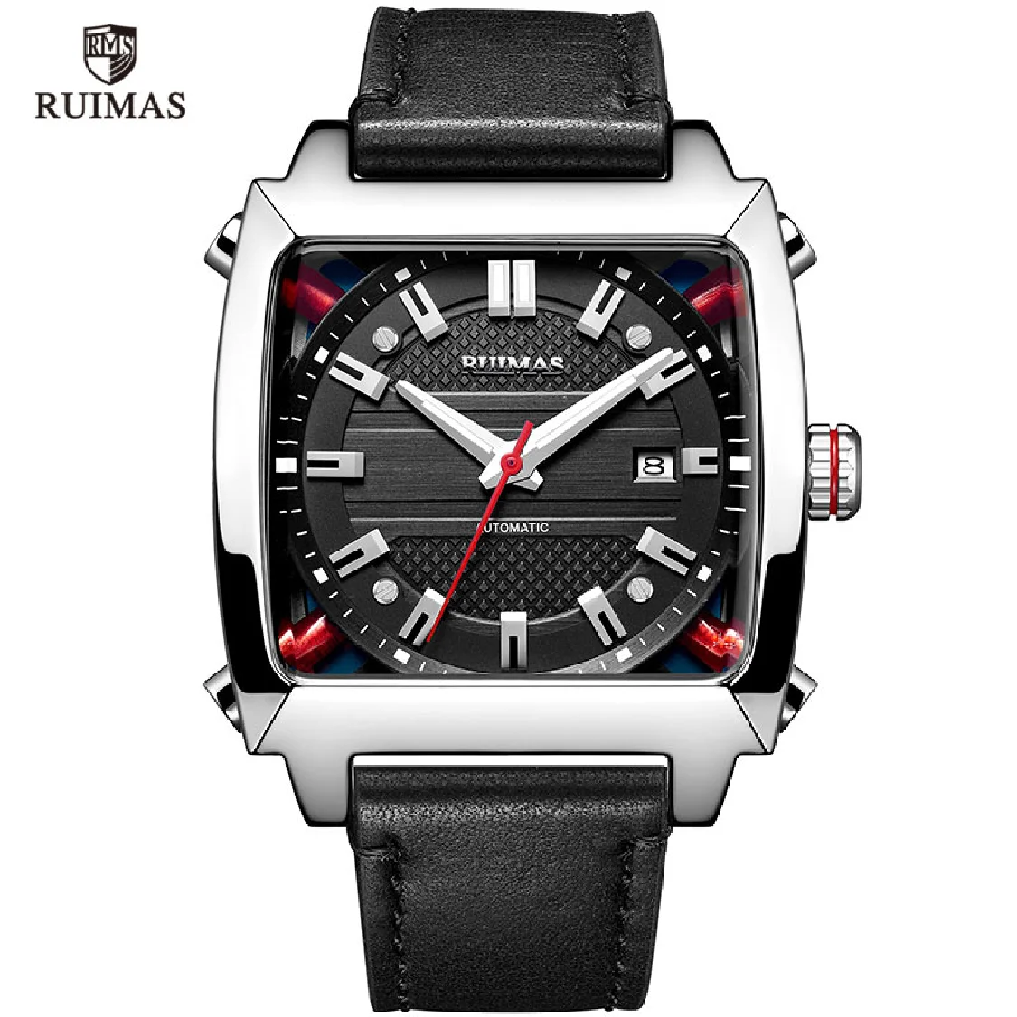 

RUIMAS Geuine Leather Stylish Square Watches Men Luxury Casual Aotumatic Wristwatch Relogios Top Army Mechanical Watch 6763G