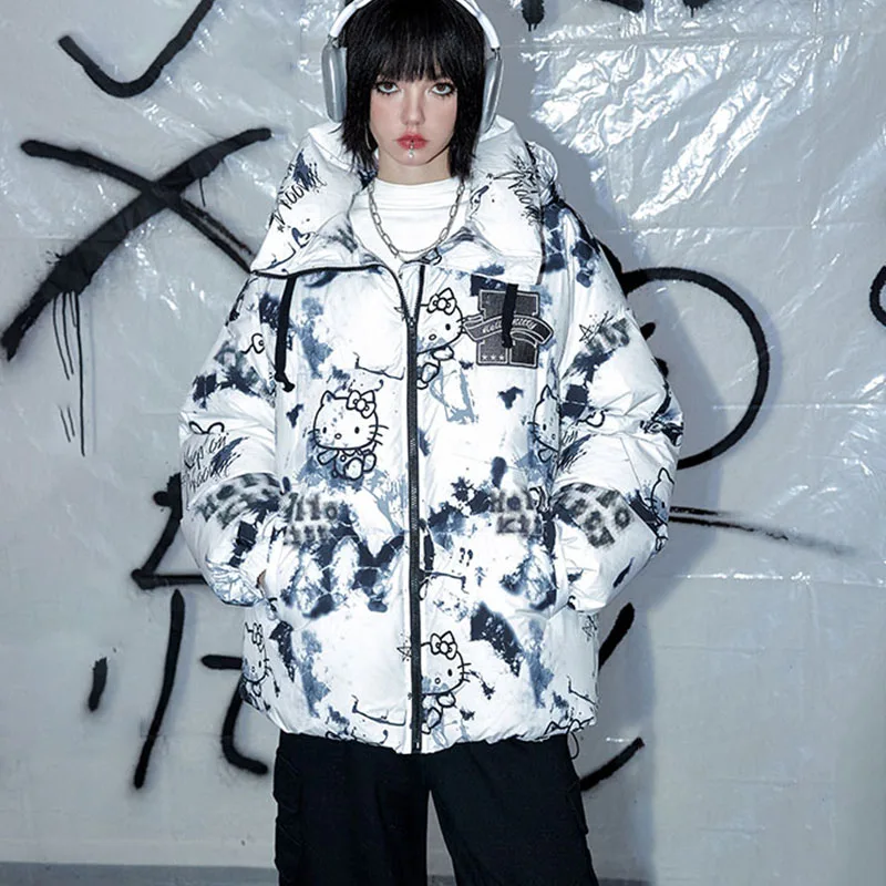 

Kawaii Sanrioed Anime New Hellokittyed Contrasting Printed Down Jacket Cute Cartoon Autumn and Winter Windproof Warm Jacket