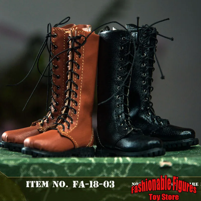 

FA-18-03 1/6 Men Soldier Boots Solid Long Military Combat Boots Hand Sewn Trendy Leather Shoes Model For 12'' Movable Body