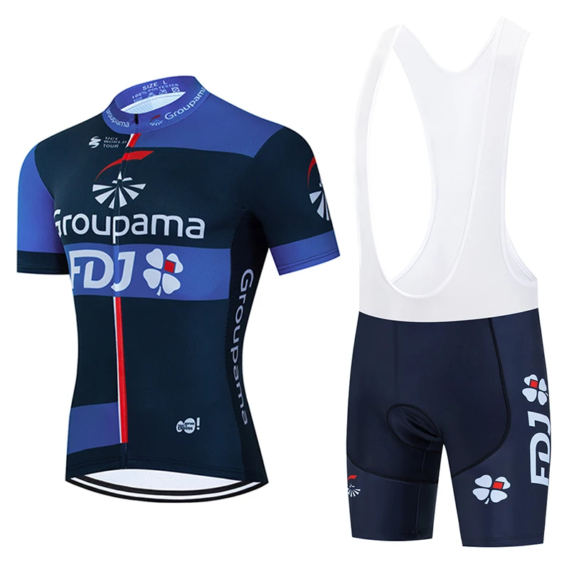 GROUPAMA FDJ Cycling Team Jersey Bib Set MTB Uniform 2023 Mountain Bike Clothing Road Shirt Mens Short Maillot Suit Sport Outfit