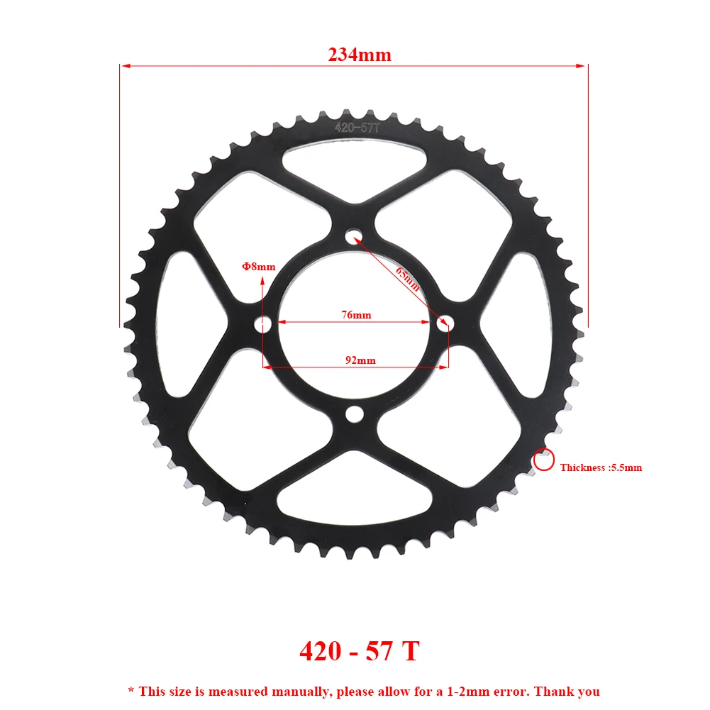 

420 57T черная задняя звездочка 76 мм цепной диск для мотоцикла Honda ATV Quad Mini Dirt Pit Bike Buggy Go Kart аксессуары
