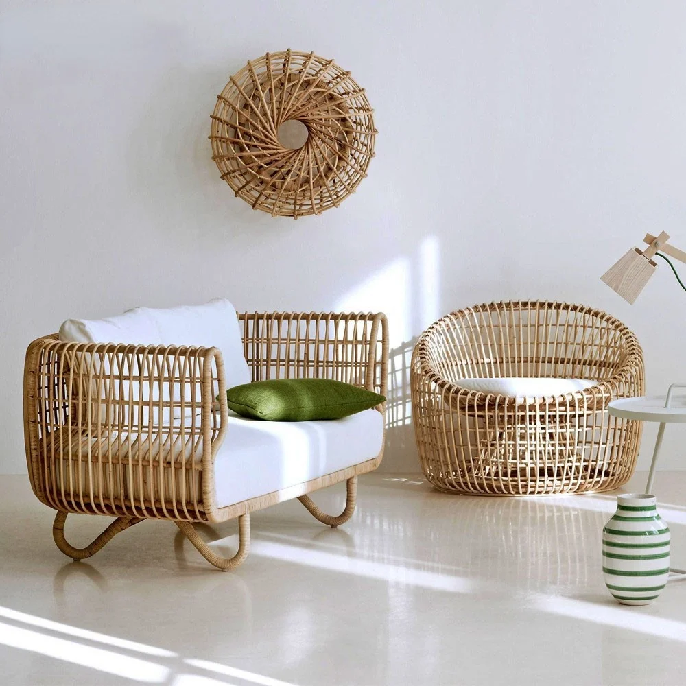 

GY Outdoor Sofa Rattan Chair Tea Table Combination Simple Leisure Indonesia Real Rattan Furniture Villa Indoor Chair