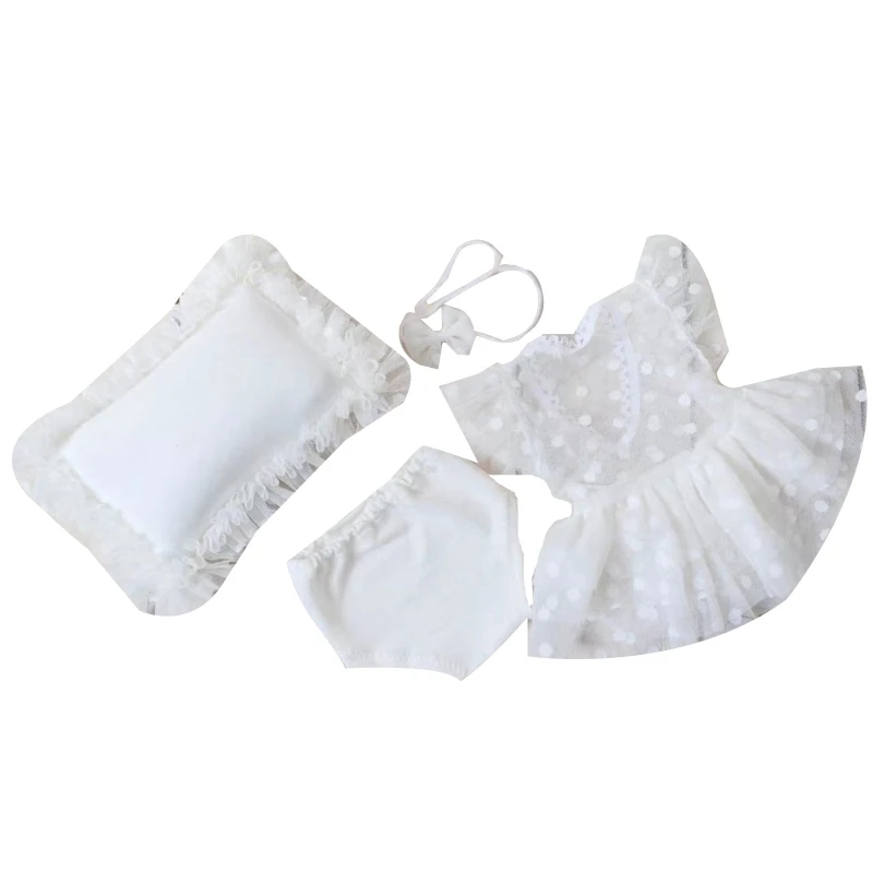 

Newborn Photography Props Outfits Baby Lace Romper Headband Shorts Pants Pillow Set Infants Photo Shooting Bodysuit