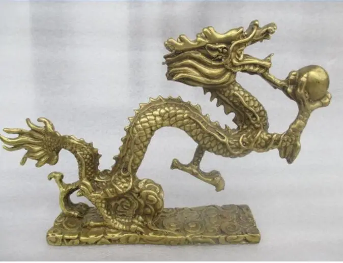 

Copper Statue China's rare manual hammer old brass play pearl dragon statue