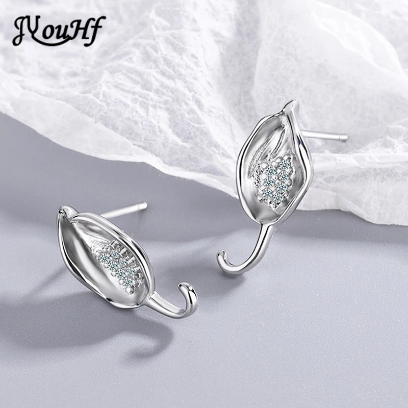 

Elegant 925 Sterling Silver Stud Earrings for Women New Design Simple Inlay Zircon Leaf Gold Earring Fashion Jewelry 2022