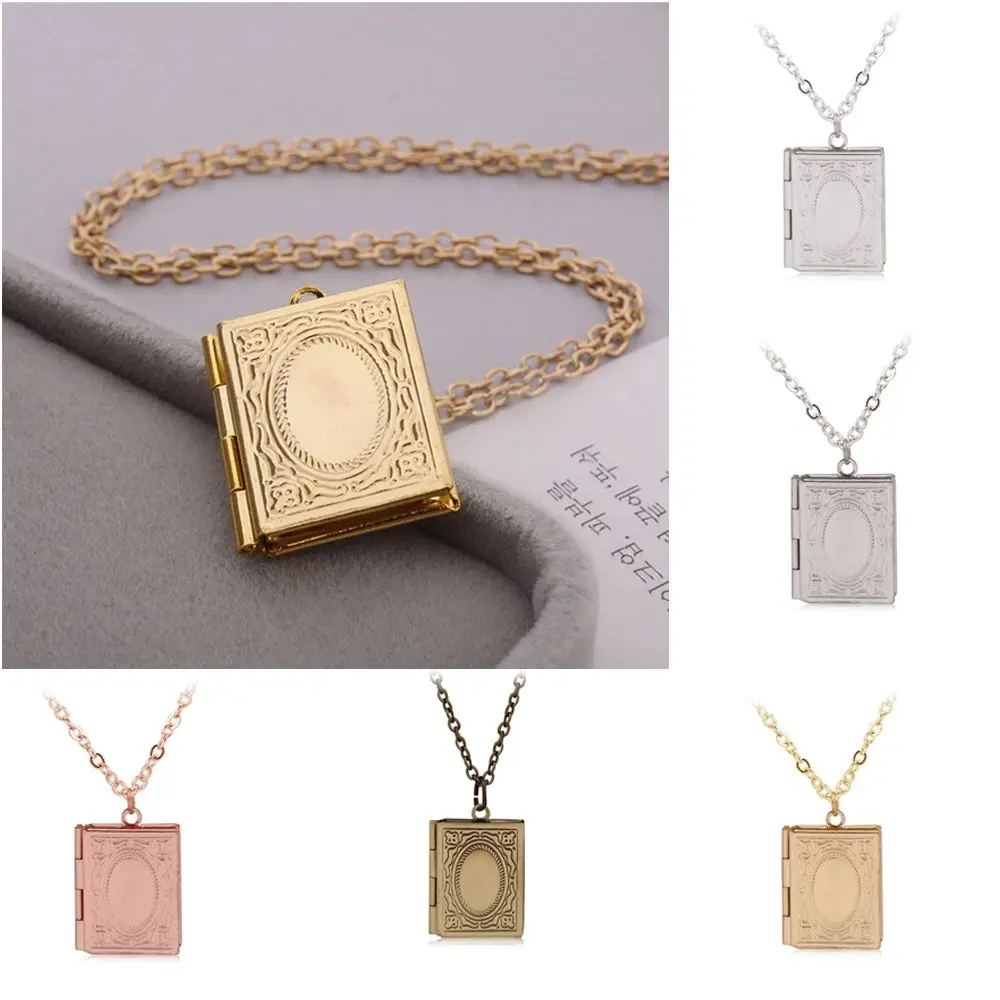 

Fashion Book Friend Chain Photo Picture Locket Square Shaped Pendant Necklace