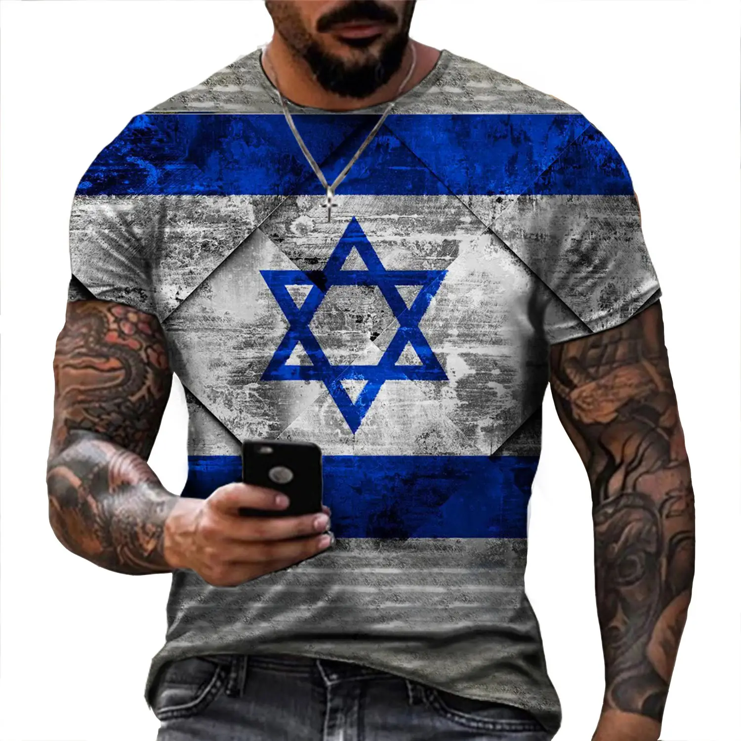 Camiseta Retro de manga corta con bandera de Israel para hombre, 3D Camiseta con estampado, alfabeto étnico, Harajuku, moda de verano, gran oferta