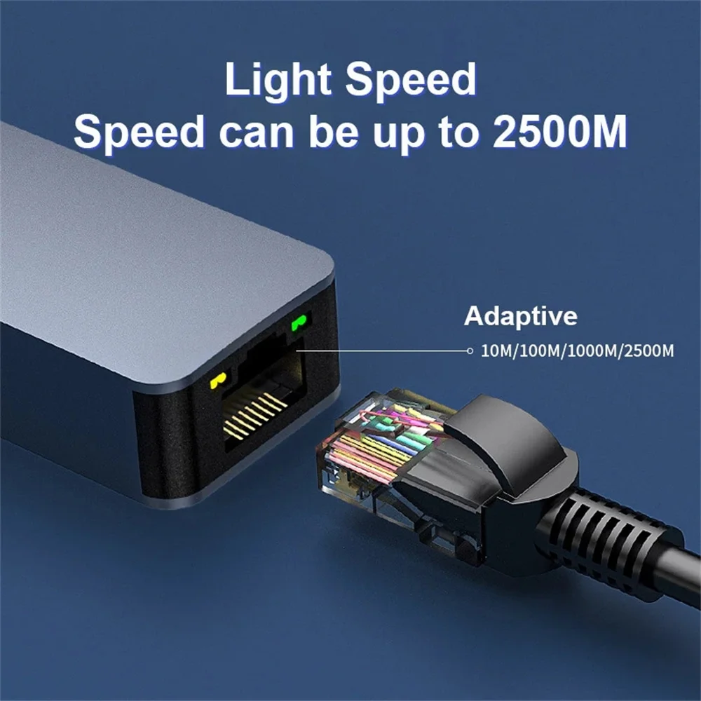 Ethernet Adapter USB 3.0 to 2.5G Network RJ45 External Network Card 2500M 73mm Long Cable Plug & Play with LED Indicator