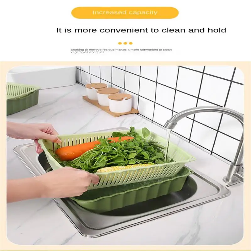 

Double Drain Basket Kitchen Basket Multifunctional High Quality 2023 Fruit Bowl Kitchen Gadgets Square Water Filter Basin