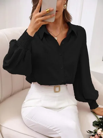 Женская шифоновая рубашка с длинным рукавом, в горошек