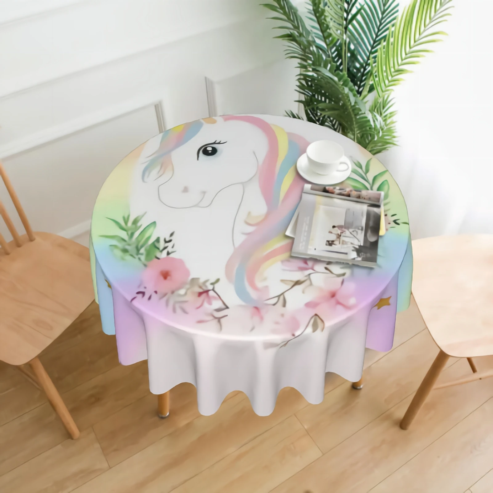 

Unicorn Round Tablecloths 60 Inch Washable Waterproof Polyester Table Cover for Kitchen Dinning Parties Tabletop Decor