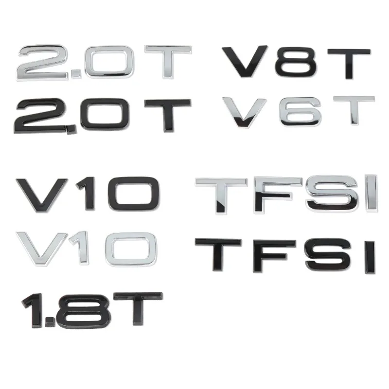 Фото Металлическая 3D-эмблема для стайлинга авто V10 2.0T V8T TFSI 1.8T, наклейка-логотип, центральная накладка для Audi B8 A3 8P A6 C7 8V B9 B7 B6 C6 C5 C8 №4